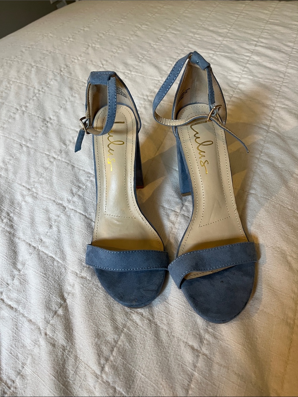 4" Lulu's Dusty Blue Suede Ankle-Strap Block Heels